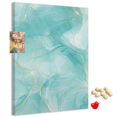 Pizarra de corcho decorativa con diseño de delicadas olas azules y detalles dorados