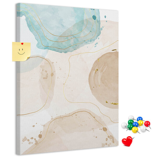Tablero de corcho para pared con diseño de formas abstractas en colores delicados