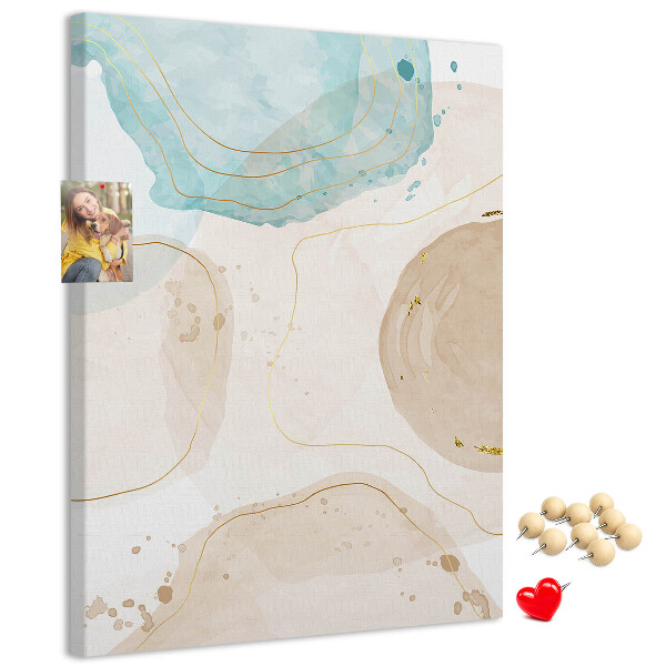 Tablero de corcho para pared con diseño de formas abstractas en colores delicados