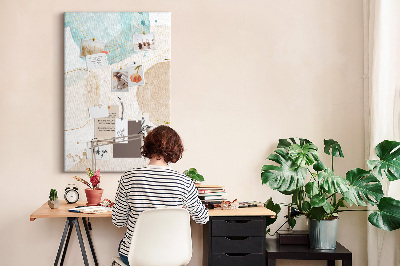 Tablero de corcho para pared con diseño de formas abstractas en colores delicados