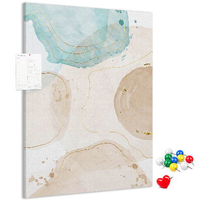 Tablero de corcho para pared con diseño de formas abstractas en colores delicados