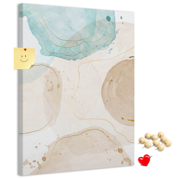 Tablero de corcho para pared con diseño de formas abstractas en colores delicados