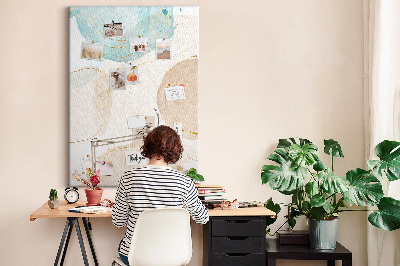 Tablero de corcho para pared con diseño de formas abstractas en colores delicados
