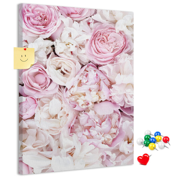 Pizarra de corcho decorativa con diseño de flores rosas en combinación de colores delicada
