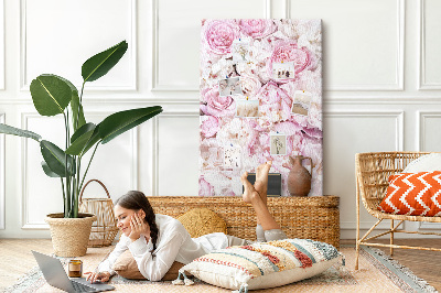 Pizarra de corcho decorativa con diseño de flores rosas en combinación de colores delicada
