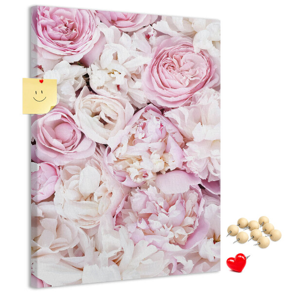 Pizarra de corcho decorativa con diseño de flores rosas en combinación de colores delicada