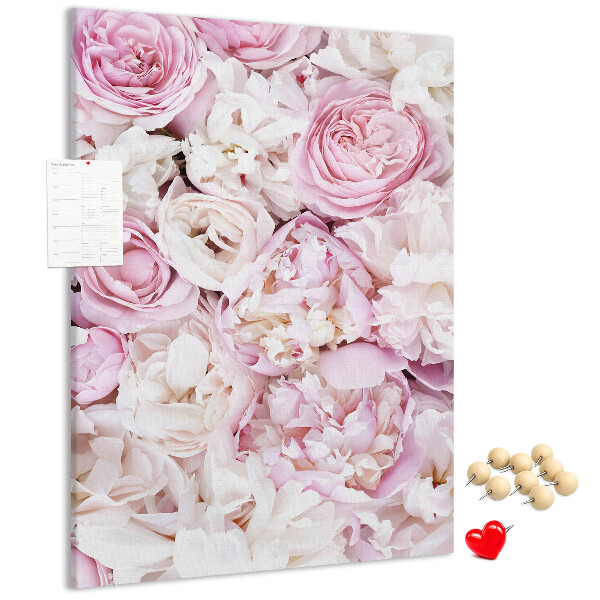 Pizarra de corcho decorativa con diseño de flores rosas en combinación de colores delicada