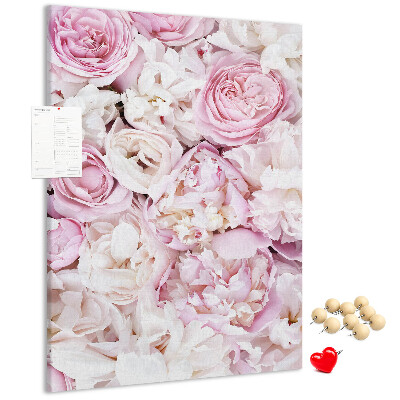 Pizarra de corcho decorativa con diseño de flores rosas en combinación de colores delicada