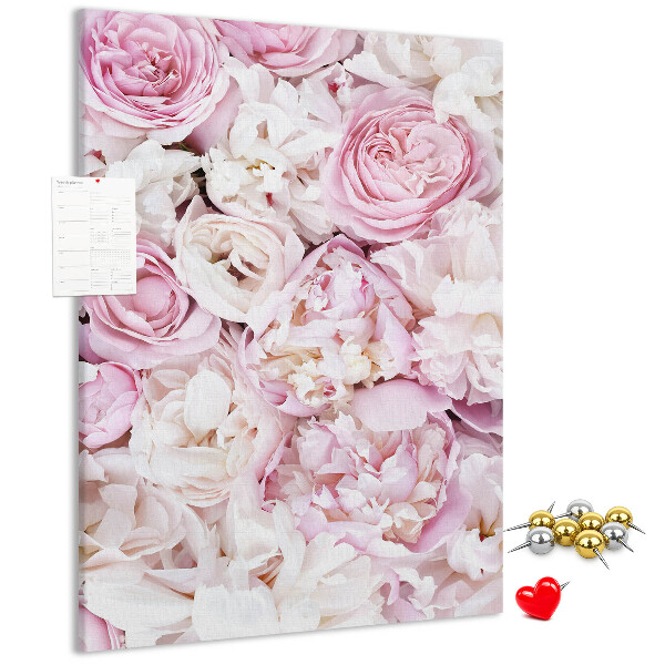 Pizarra de corcho decorativa con diseño de flores rosas en combinación de colores delicada