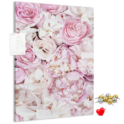 Pizarra de corcho decorativa con diseño de flores rosas en combinación de colores delicada