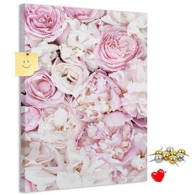 Pizarra de corcho decorativa con diseño de flores rosas en combinación de colores delicada