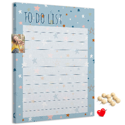 Tablero de corcho para pared Tema de estrellas para listas de tareas