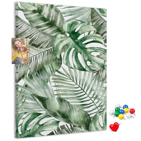 Tablero de corcho Hojas tropicales en tonos verdes