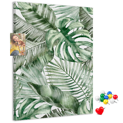 Tablero de corcho Hojas tropicales en tonos verdes