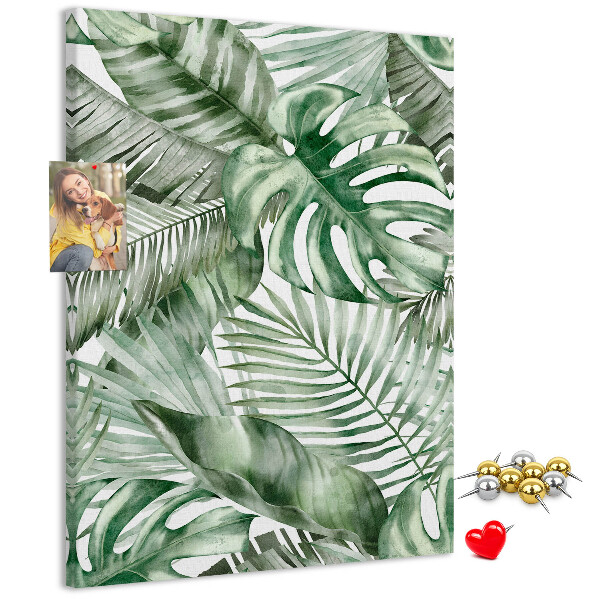 Tablero de corcho Hojas tropicales en tonos verdes