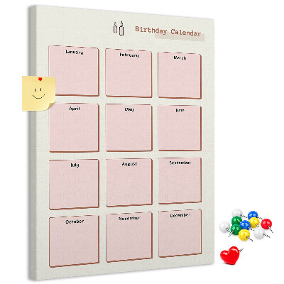 Decoración pizarra de corcho Calendario de cumpleaños con espacio para notas