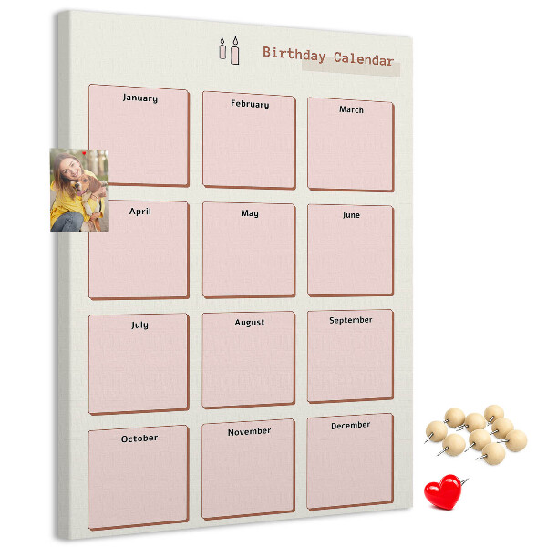 Decoración pizarra de corcho Calendario de cumpleaños con espacio para notas