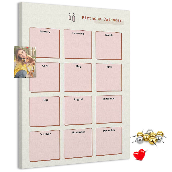 Decoración pizarra de corcho Calendario de cumpleaños con espacio para notas