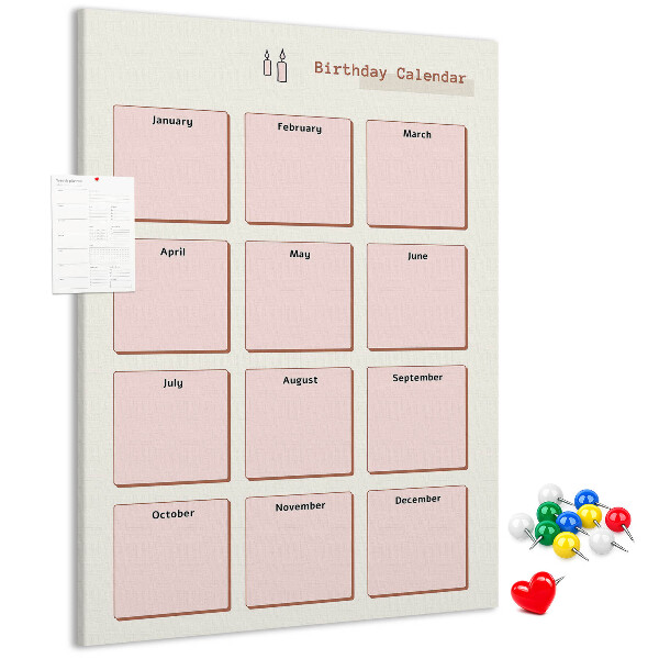 Decoración pizarra de corcho Calendario de cumpleaños con espacio para notas