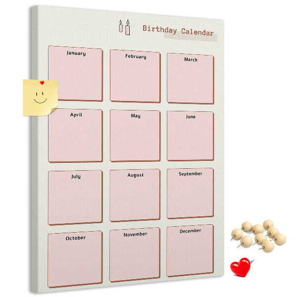Decoración pizarra de corcho Calendario de cumpleaños con espacio para notas