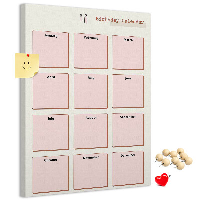 Decoración pizarra de corcho Calendario de cumpleaños con espacio para notas