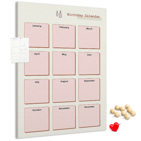 Decoración pizarra de corcho Calendario de cumpleaños con espacio para notas