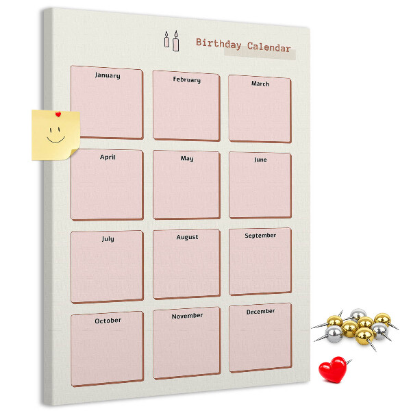 Decoración pizarra de corcho Calendario de cumpleaños con espacio para notas