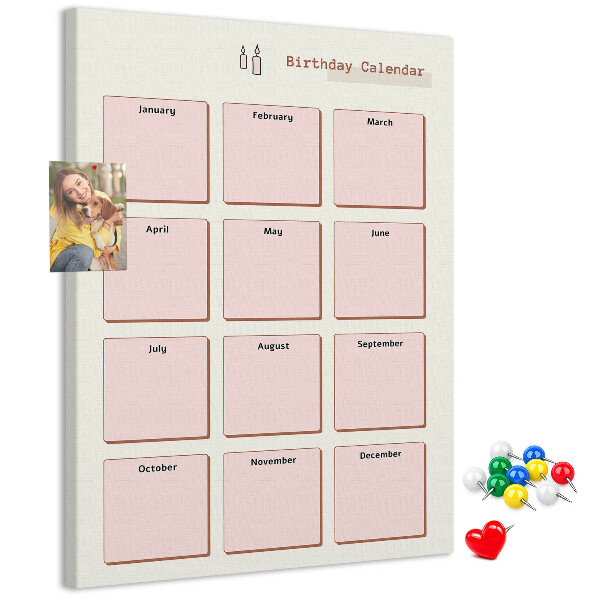 Decoración pizarra de corcho Calendario de cumpleaños con espacio para notas