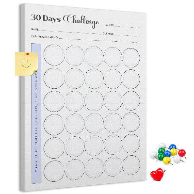 Tablero de corcho Reto de 30 días con espacio para notas.