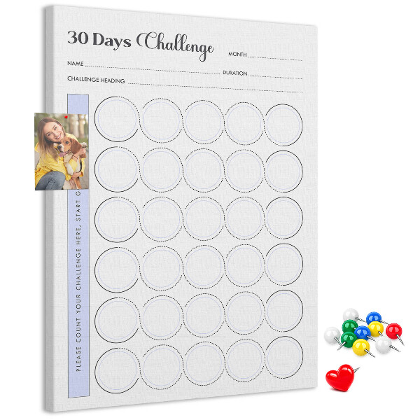 Tablero de corcho Reto de 30 días con espacio para notas.