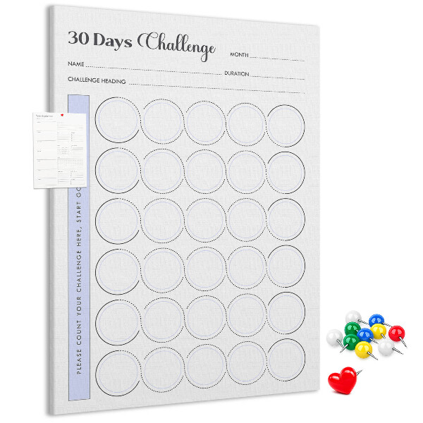 Tablero de corcho Reto de 30 días con espacio para notas.
