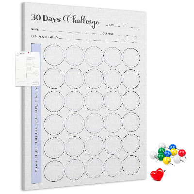 Tablero de corcho Reto de 30 días con espacio para notas.