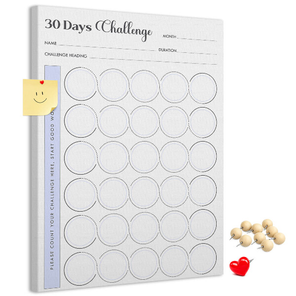 Tablero de corcho Reto de 30 días con espacio para notas.