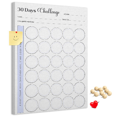 Tablero de corcho Reto de 30 días con espacio para notas.
