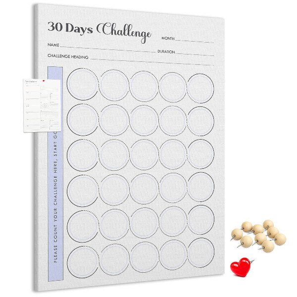 Tablero de corcho Reto de 30 días con espacio para notas.