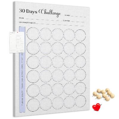 Tablero de corcho Reto de 30 días con espacio para notas.
