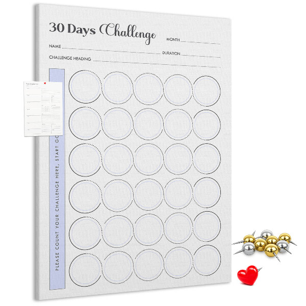 Tablero de corcho Reto de 30 días con espacio para notas.