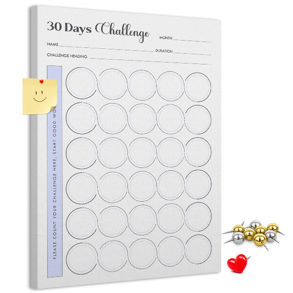 Tablero de corcho Reto de 30 días con espacio para notas.