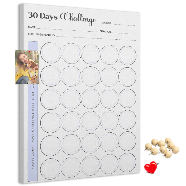 Tablero de corcho Reto de 30 días con espacio para notas.