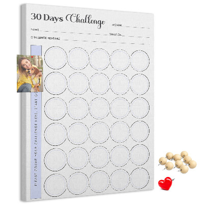 Tablero de corcho Reto de 30 días con espacio para notas.