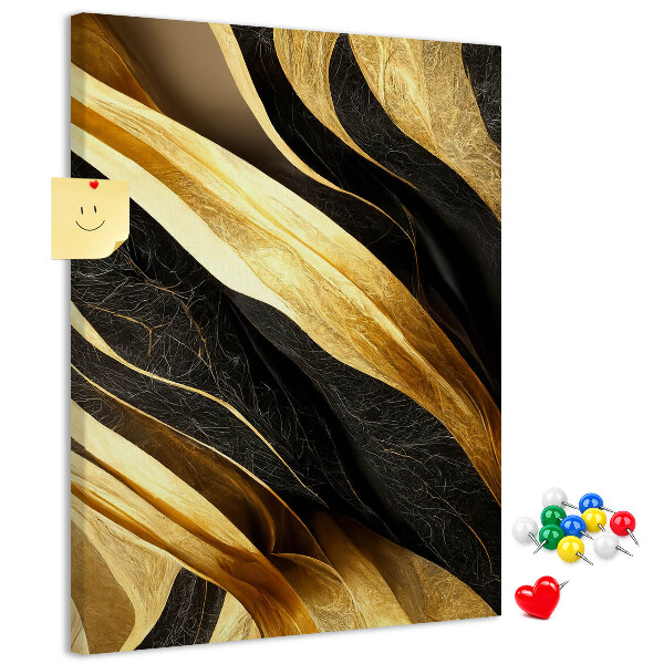 Tablero de corcho para pared con textura de tela de ondas doradas y negras