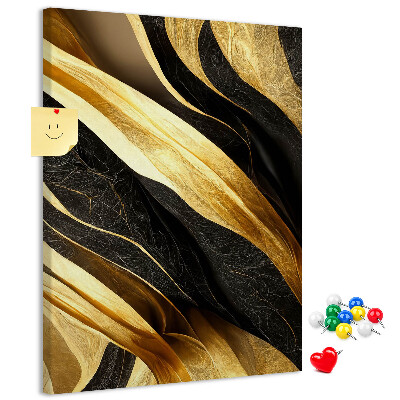 Tablero de corcho para pared Textura de tela con ondas doradas y negras