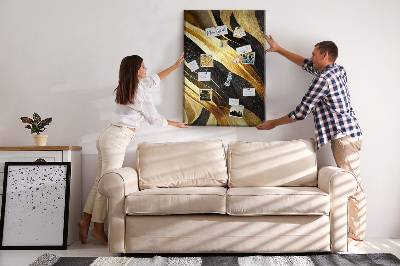 Tablero de corcho para pared con textura de tela de ondas doradas y negras
