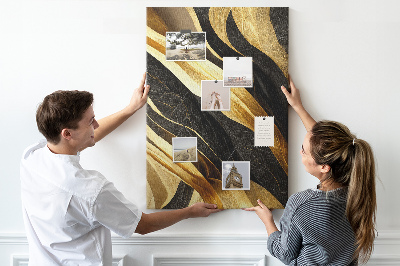 Tablero de corcho para pared con textura de tela de ondas doradas y negras