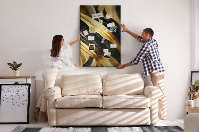 Tablero de corcho para pared con textura de tela de ondas doradas y negras