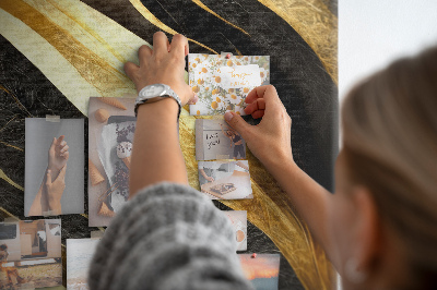 Tablero de corcho para pared con textura de tela de ondas doradas y negras