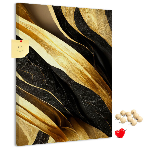 Tablero de corcho para pared con textura de tela de ondas doradas y negras
