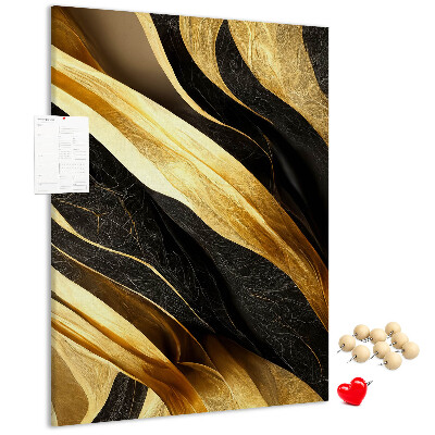 Tablero de corcho para pared con textura de tela de ondas doradas y negras