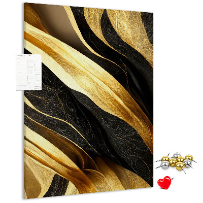 Tablero de corcho para pared con textura de tela de ondas doradas y negras