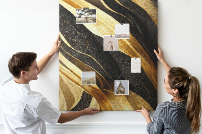 Tablero de corcho para pared con textura de tela de ondas doradas y negras